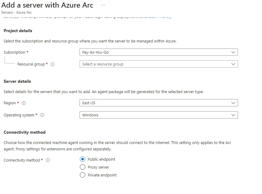 Azure Arc Add Server Connectivity